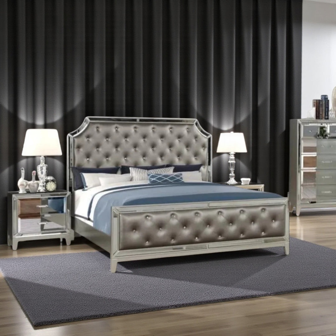 Divine 8-Piece Bedroom Set In Captivating Silver Finish