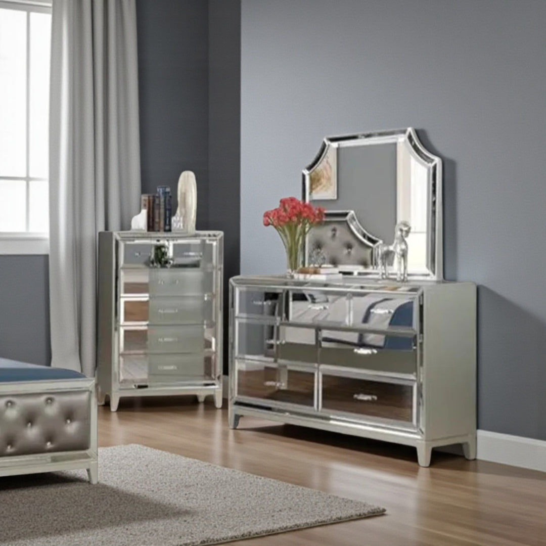 Divine 8-Piece Bedroom Set In Captivating Silver Finish