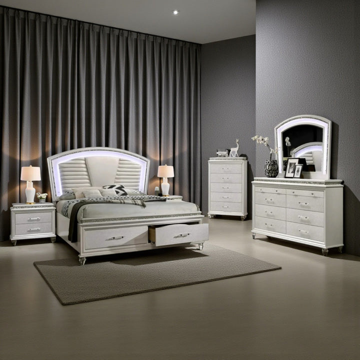 Opal 8-Piece Bedroom Set With Crystal Accents - Striking White