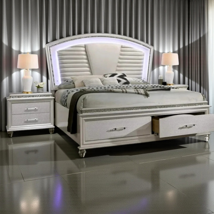 Opal 8-Piece Bedroom Set With Crystal Accents - Striking White