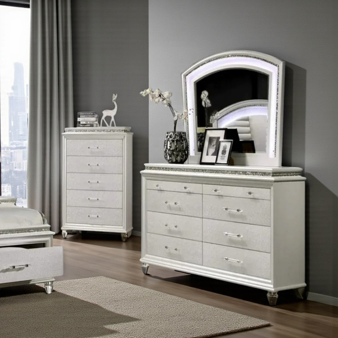 Opal 8-Piece Bedroom Set With Crystal Accents - Striking White