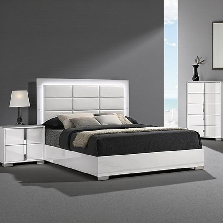 Crescent 8-Piece Bedroom Set With High-Gloss Lacquer Finish - White