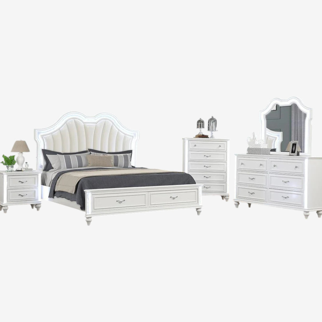 Vivid 8-Piece Elegant Bedroom Set With LED Lighting - White