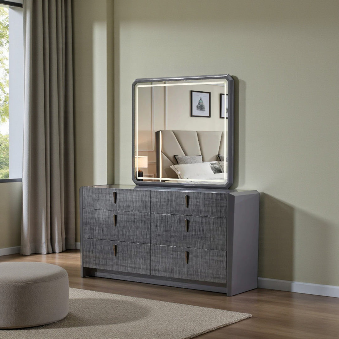 Nocturne 8-Piece Bedroom Set With Built-in LED Lights & Wireless Charging - Grey