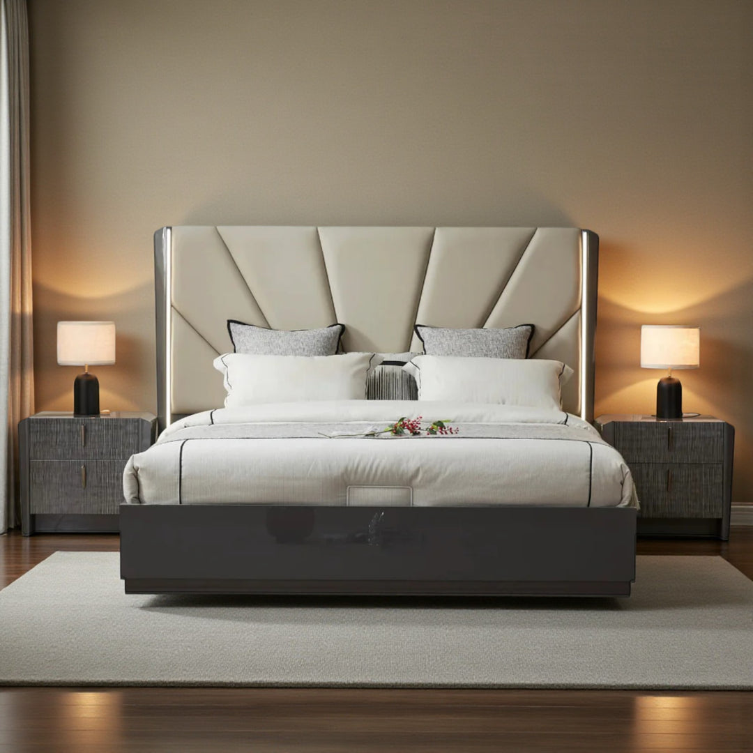 Nocturne 8-Piece Bedroom Set With Built-in LED Lights & Wireless Charging - Grey