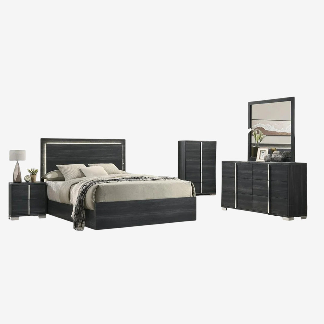 Solace 8-Piece Bedroom Set In Striking Grey Finish
