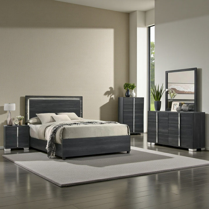 Solace 8-Piece Bedroom Set In Striking Grey Finish