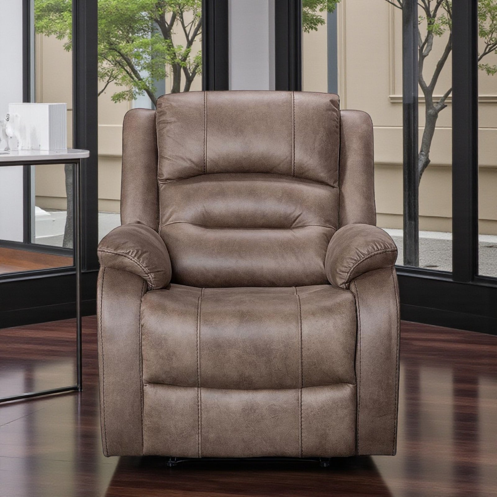 Calvano Manual Recliner Chair in Fabric Upholstery - Caramel Brown - Close-Up Detail