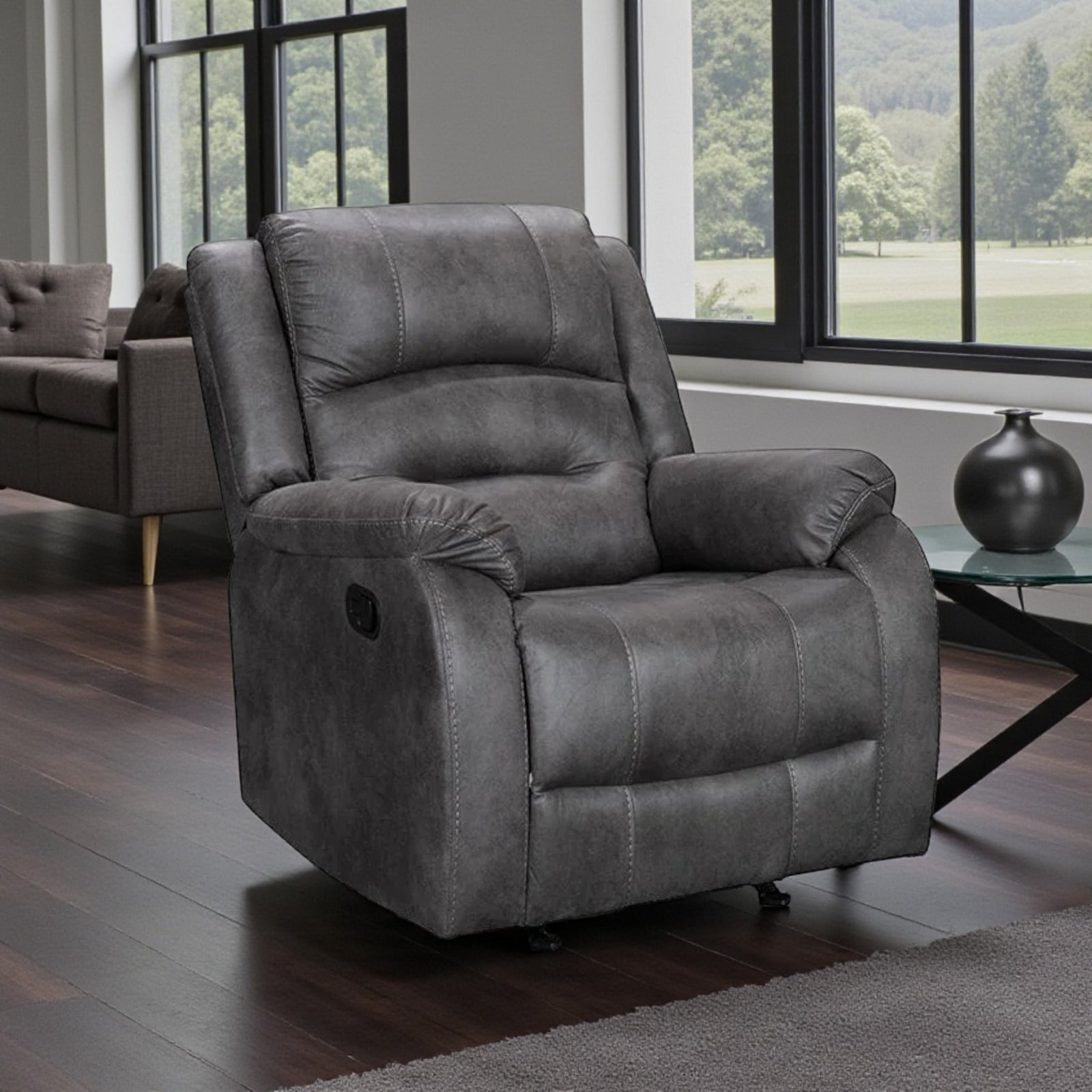 Calvano Manual Recliner Chair in Fabric Upholstery - Grey - Close-Up Detail