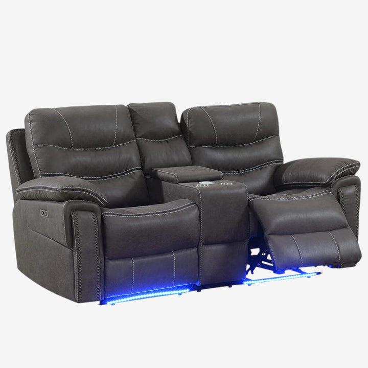 Alina Power Recliner Loveseat in Leathaire Upholstery - Dark Grey | Contemporary, Sleek, Comfortable & Built to Last