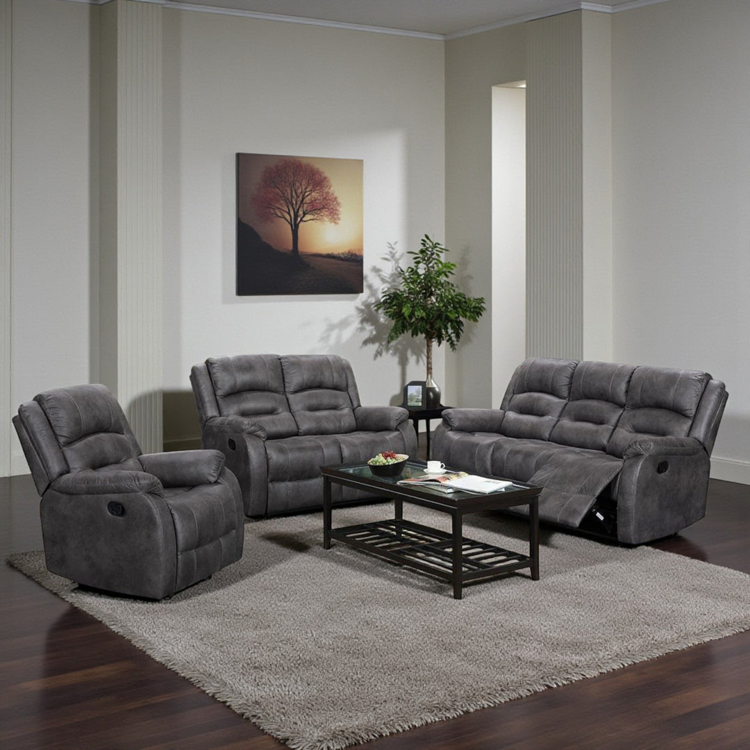 Calvano 3-Piece Manual Recliner Set in Palomino Fabric – Grey