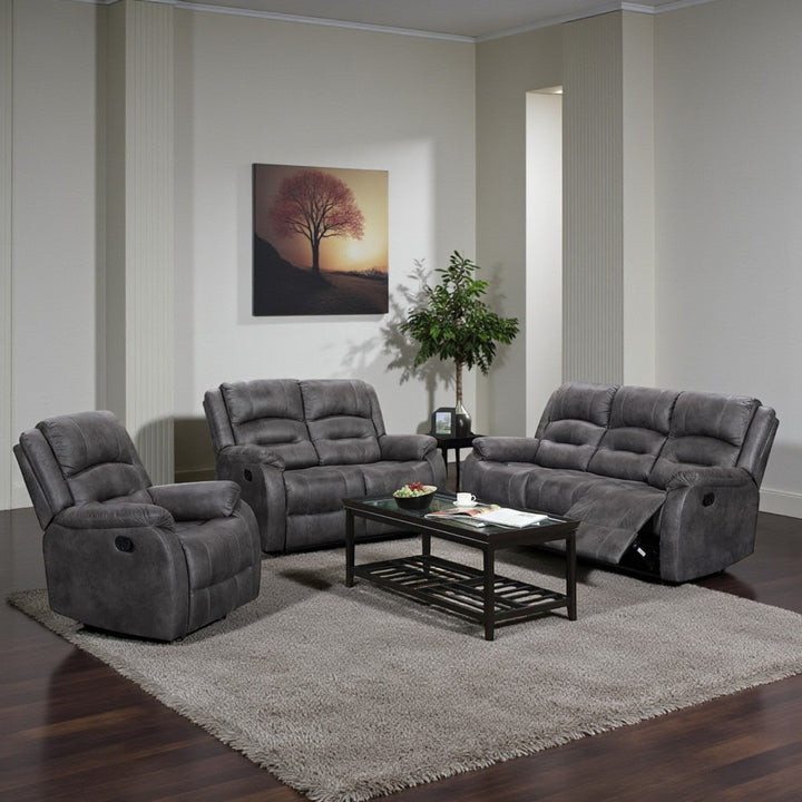 Calvano 3-Piece Manual Recliner Set in Palomino Fabric – Grey