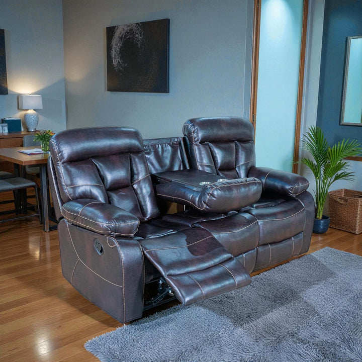 Luxeon Manual Recliner Sofa in Air Leather Upholstery - Dark Brown | Contemporary Style, Durable & Comfortable