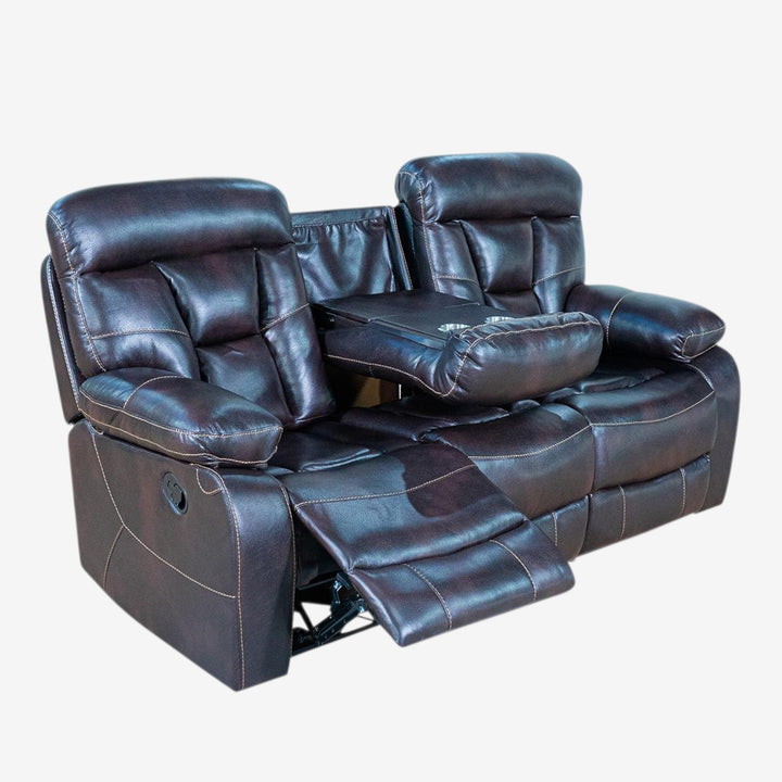 Luxeon Manual Recliner Sofa in Air Leather Upholstery - Dark Brown | Contemporary Style, Durable & Comfortable