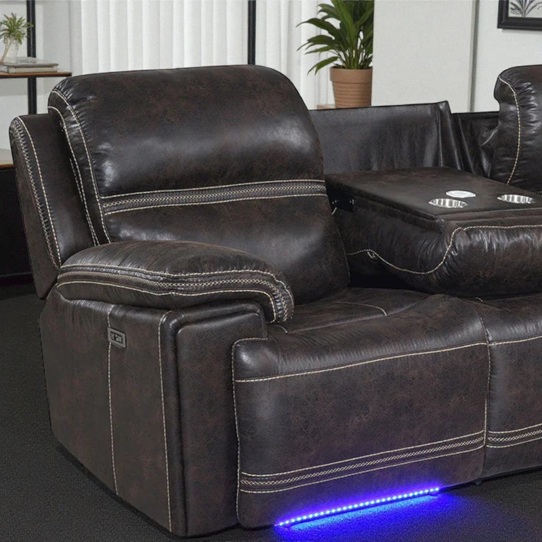 Valea Power Recliner Sofa in Leathaire Upholstery - Dark Brown | Timeless, Multifunctional, Durable & Comfortable