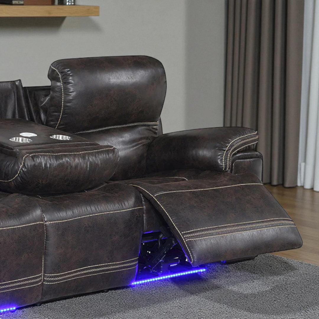 Valea Power Recliner Sofa in Leathaire Upholstery - Dark Brown | Timeless, Multifunctional, Durable & Comfortable