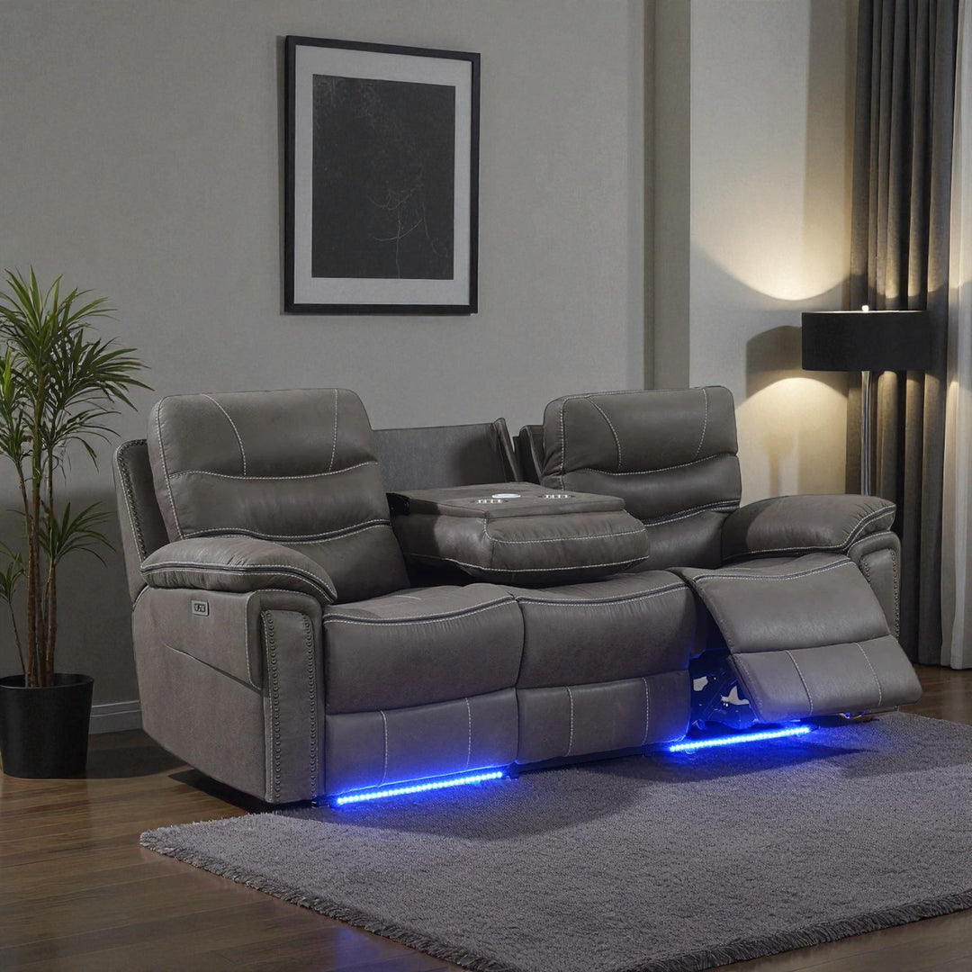 Alina Power Recliner Sofa in Leathaire Upholstery - Dark Grey | Contemporary, Sleek, Comfortable & Built to Last