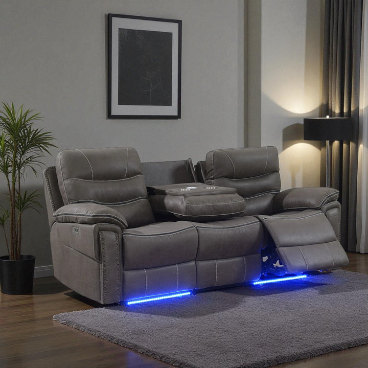 Alina Power Recliner Sofa in Leathaire Upholstery - Dark Grey | Contemporary, Sleek, Comfortable & Built to Last