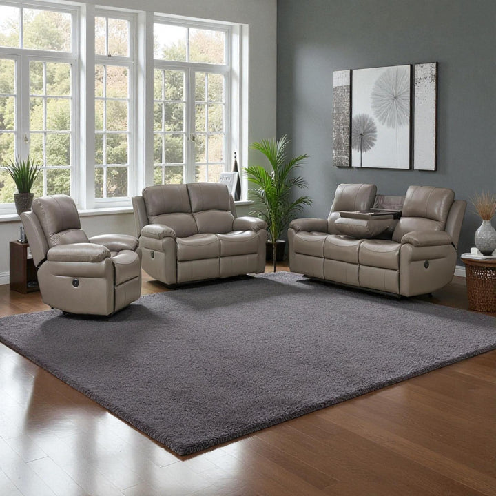 Emeren Power Recliner Sofa in Leather Upholstery - Grey | Modern, Comfortable & Built to Last