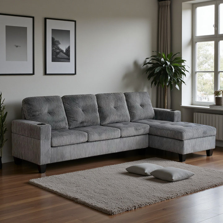 Elara Fabric Upholstered Sectional Sofa With Reversible Chaise - Grey