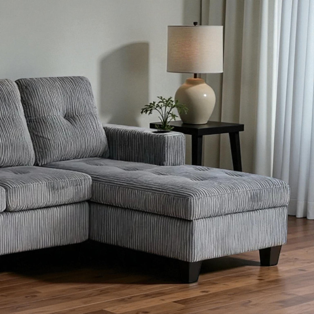 Elara Fabric Upholstered Sectional Sofa With Reversible Chaise - Grey