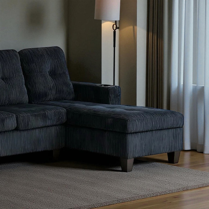 Elara Fabric Upholstered Sectional Sofa With Reversible Chaise - Black