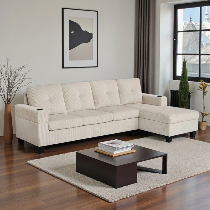 Elara Fabric Upholstered Sectional Sofa With Reversible Chaise - Beige