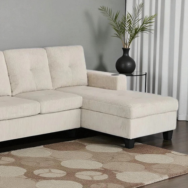 Elara Fabric Upholstered Sectional Sofa With Reversible Chaise - Beige