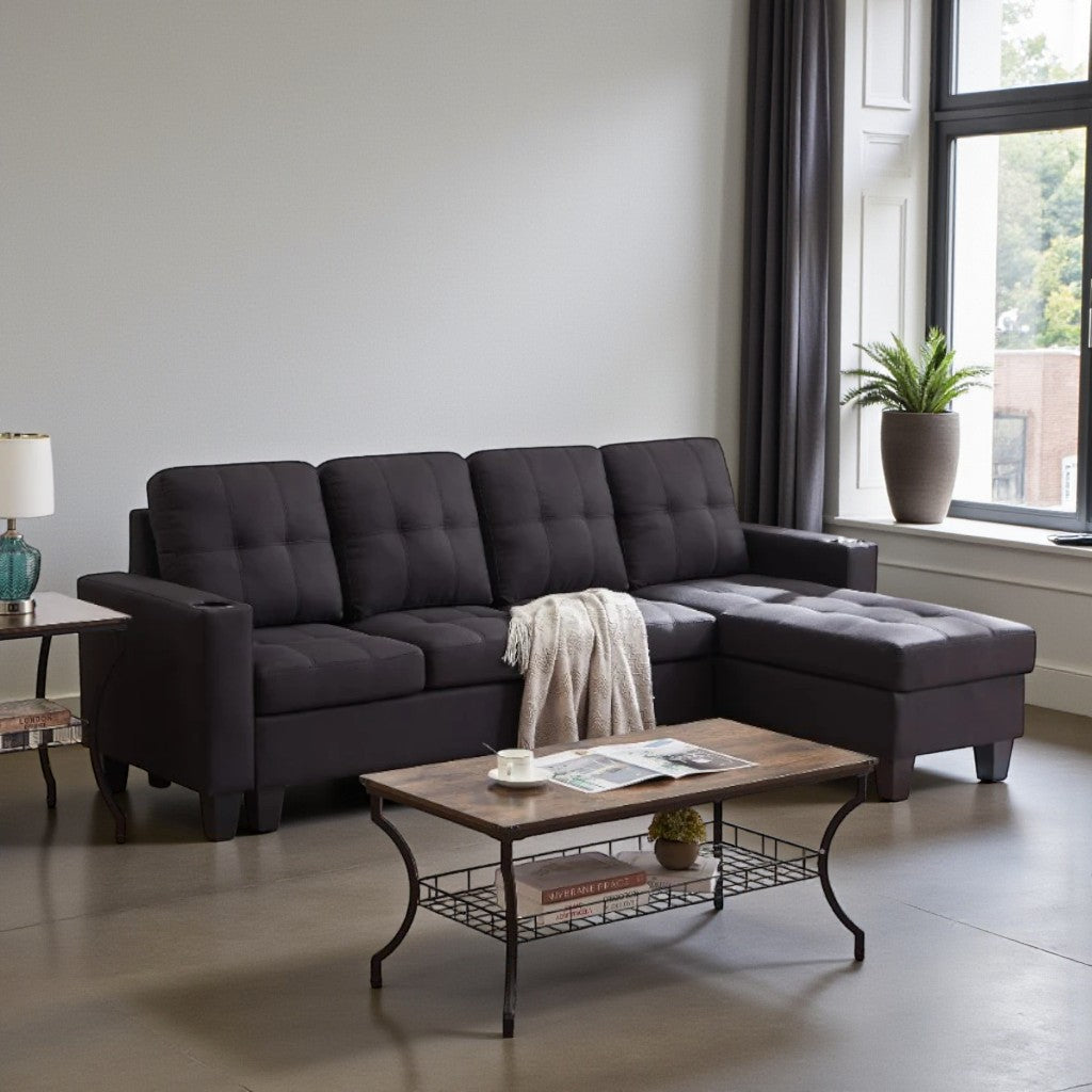 Bexen Fabric Upholstered Sectional Sofa With Reversible Chaise - Black