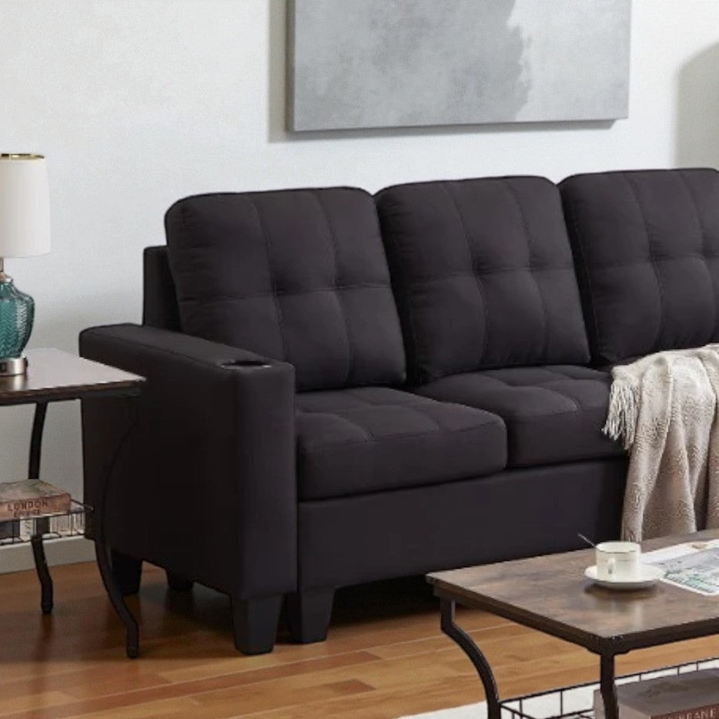 Bexen Canapé sectionnel rembourré en tissu avec méridienne réversible – Noir