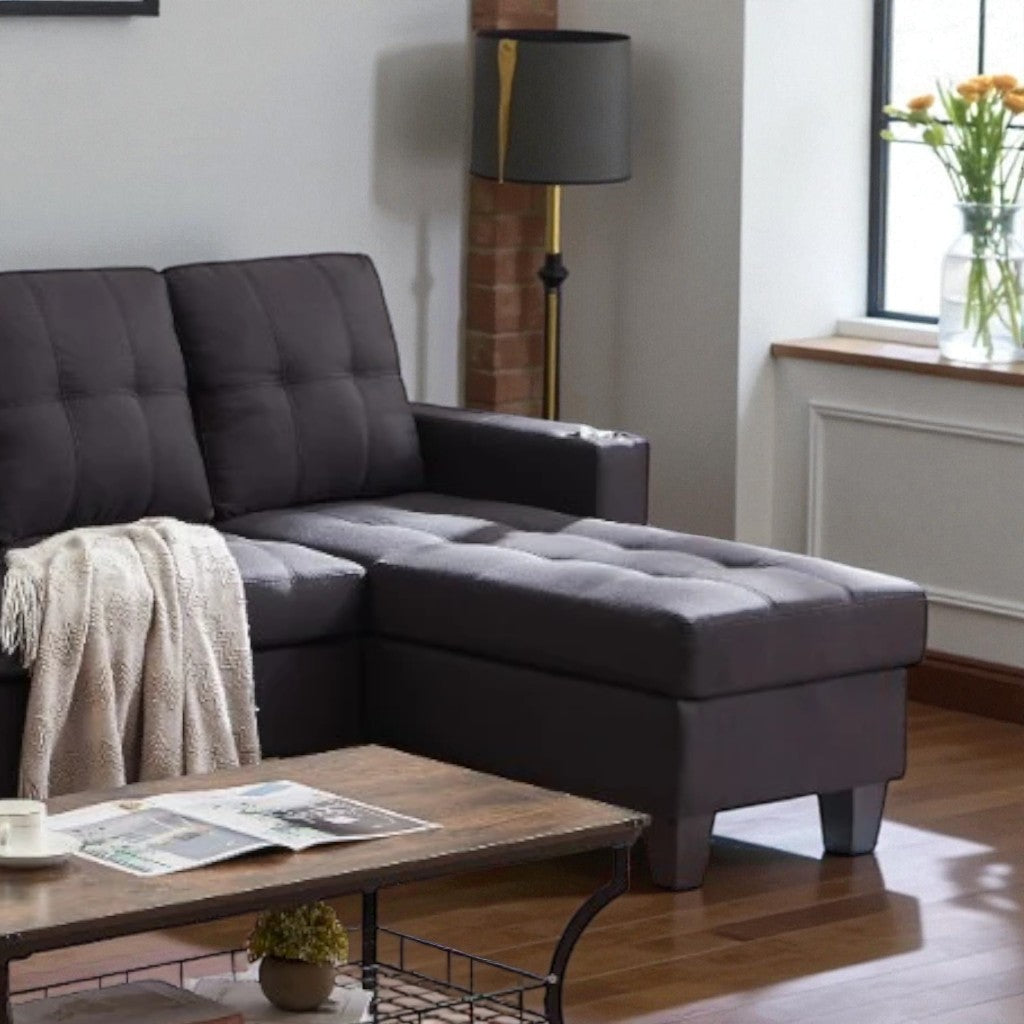 Bexen Fabric Upholstered Sectional Sofa With Reversible Chaise - Black