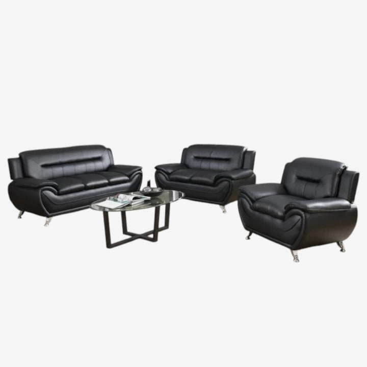 Gilan 3-Piece Sofa Set In Faux Leather Upholstery - Black