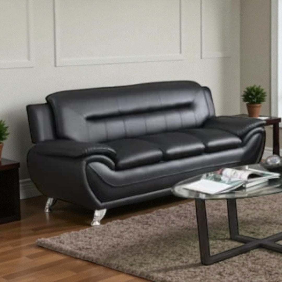 Gilan 3-Piece Sofa Set In Faux Leather Upholstery - Black