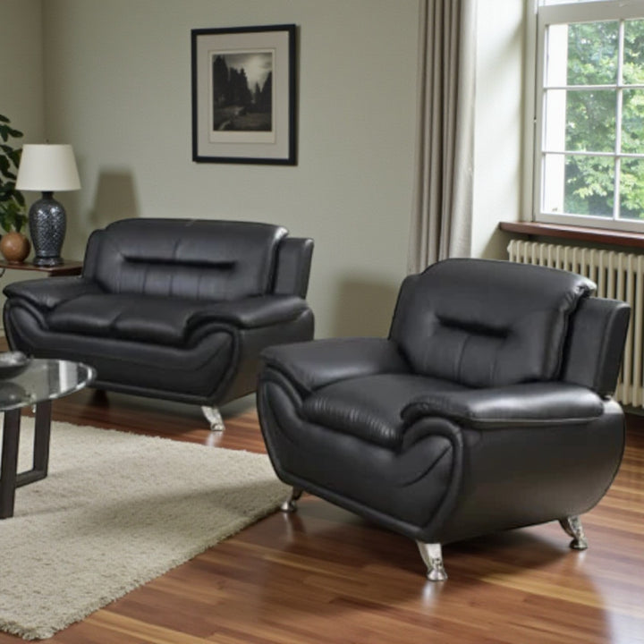 Gilan 3-Piece Sofa Set In Faux Leather Upholstery - Black