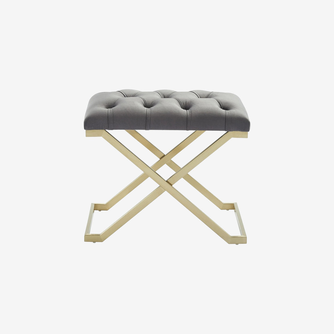 Laurel Metallic Accent Bench in Fabric Upholstery - Grey/ Gold