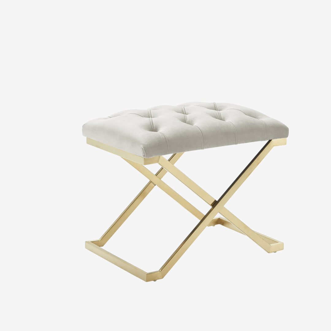 Laurel Metallic Accent Bench in Fabric Upholstery - Ivory/ Gold