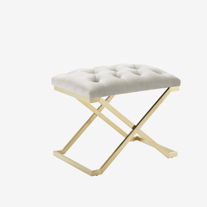Laurel Metallic Accent Bench in Fabric Upholstery - Ivory/ Gold