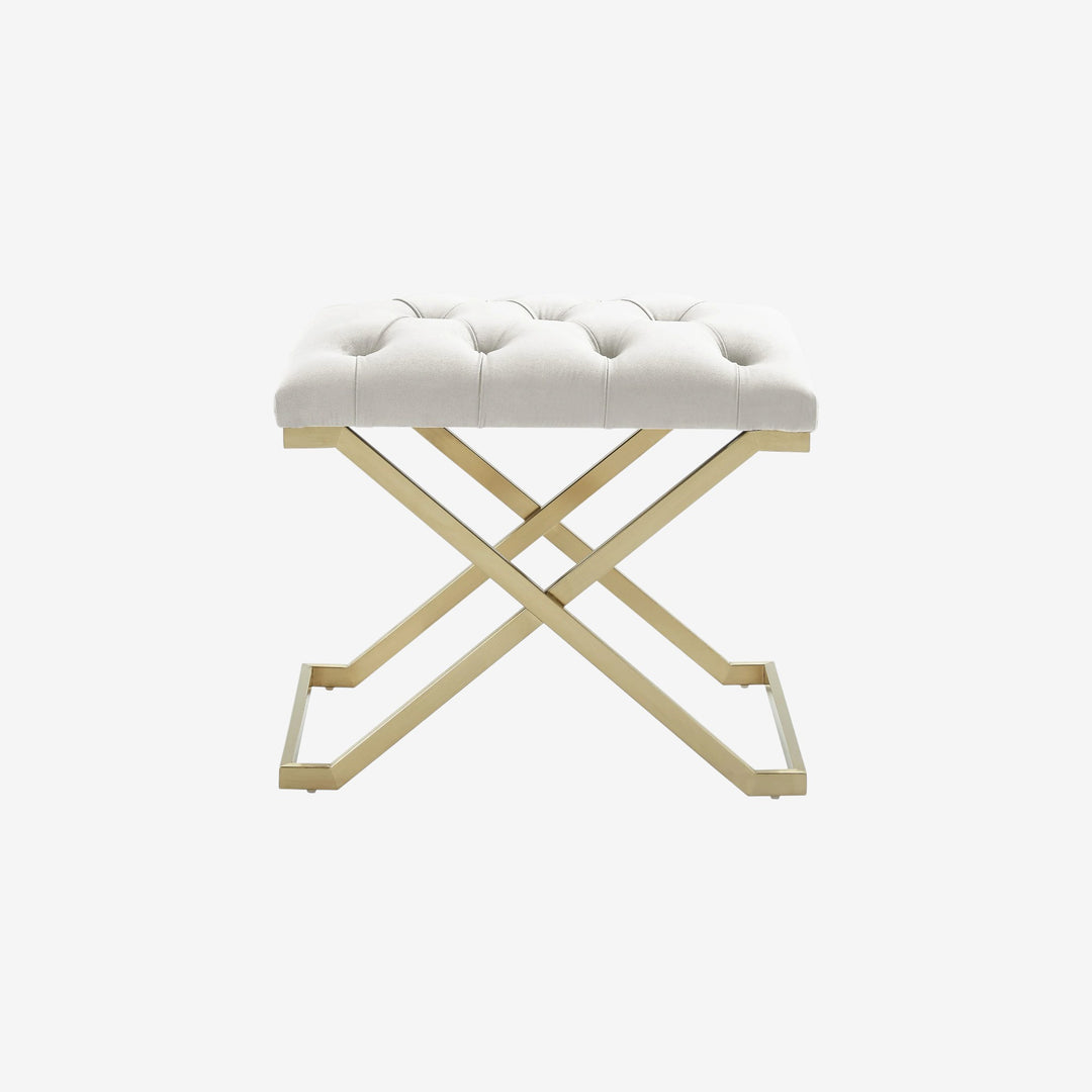 Laurel Metallic Accent Bench in Fabric Upholstery - Ivory/ Gold