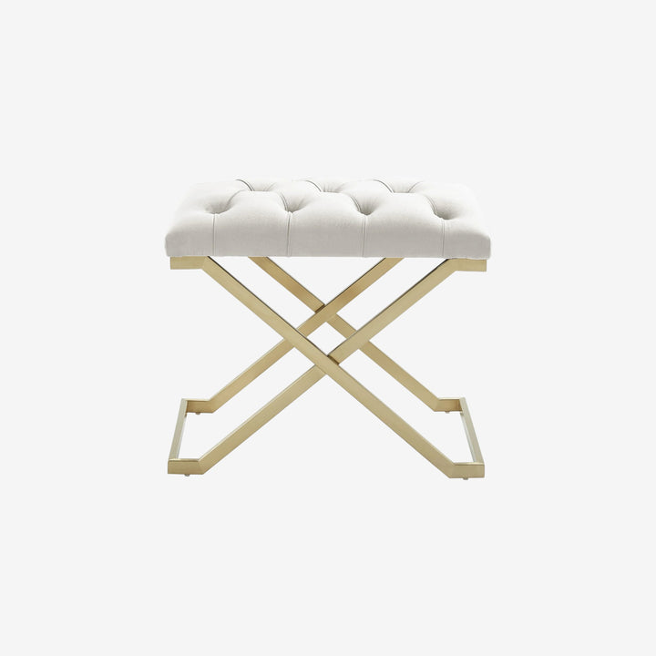 Laurel Metallic Accent Bench in Fabric Upholstery - Ivory/ Gold