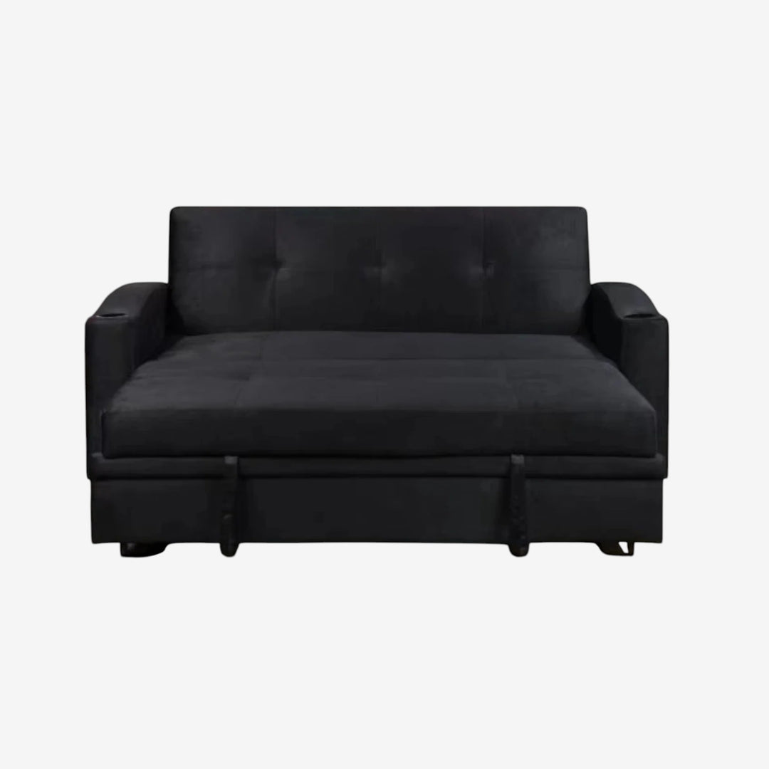 Hailey Fabric Upholstered Sofa Bed With Cup Holders - Black