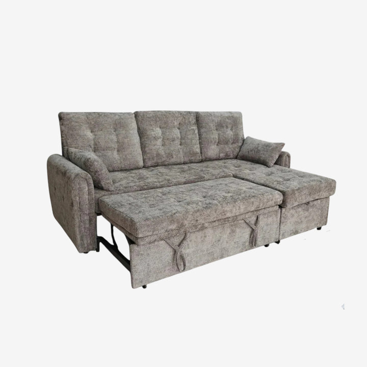 Céleste Fabric Upholstered Sectional Sofa Bed With Reversible Storage Chaise - Grey