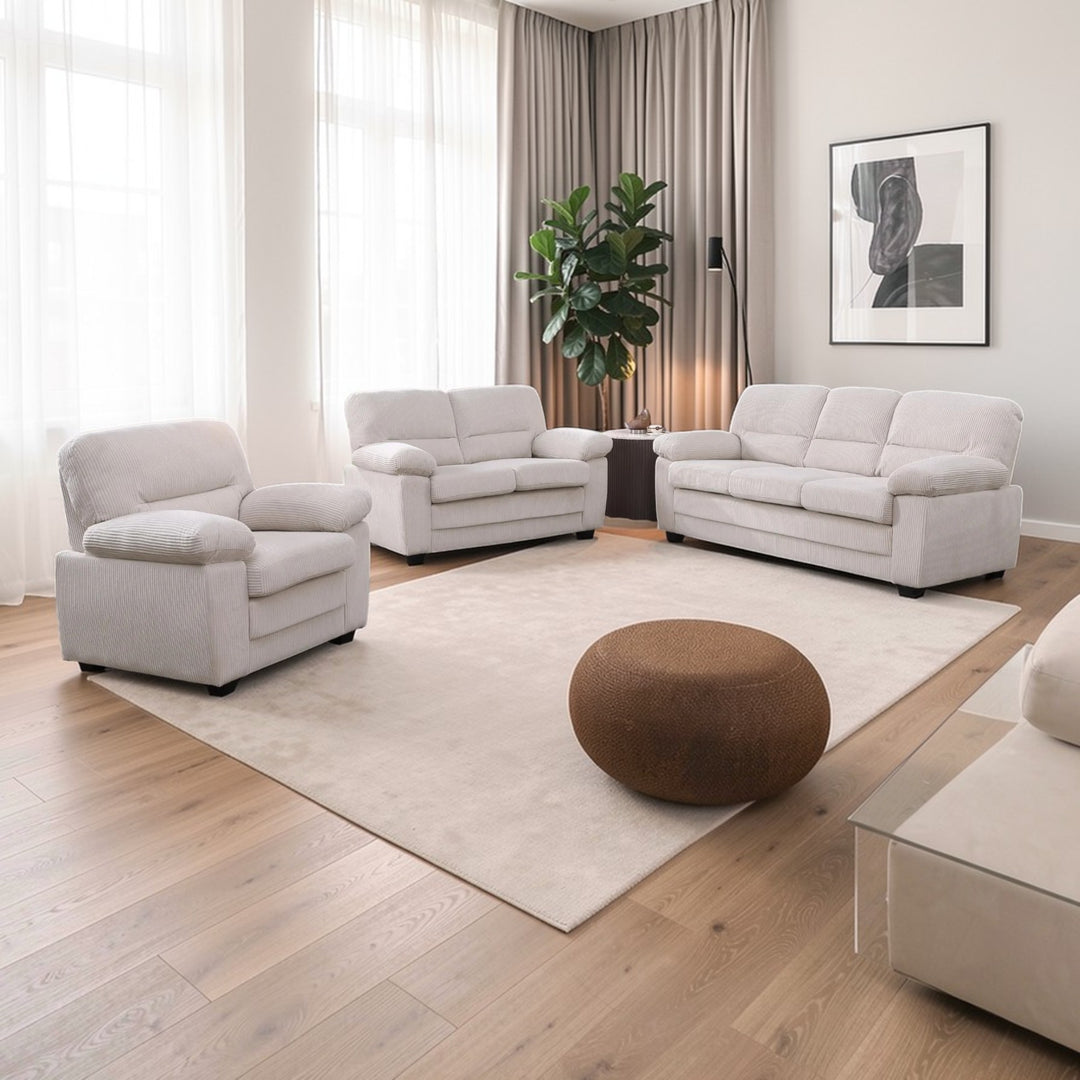 Rolex 3-Piece Stationary Sofa Set In Fabric Upholstery - Beige