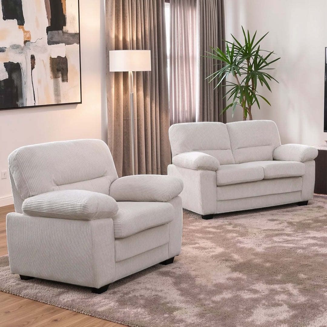 Rolex 3-Piece Stationary Sofa Set In Fabric Upholstery - Beige