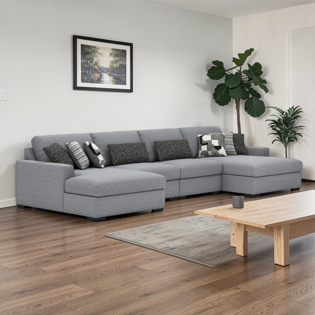 61305S9 Bealton 4-Piece Fabric Sectional Sofa With Dual Chaise - Salt and Pepper | Benchcraft By Ashley
