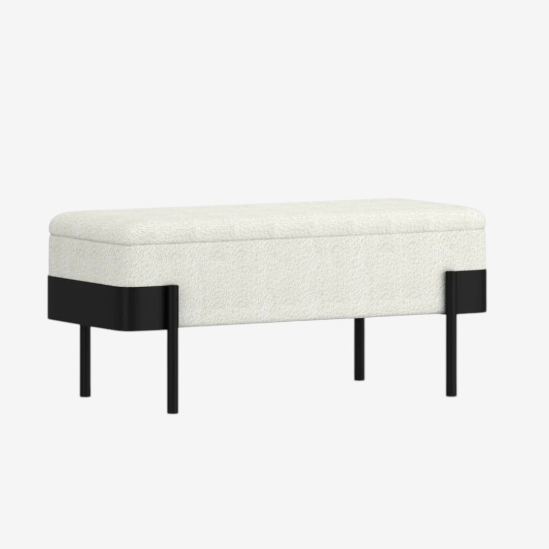 Gatheris Boucle Storage Bench with Metal Frame - Ivory/ Black