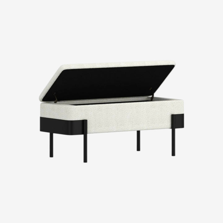 Gatheris Boucle Storage Bench with Metal Frame - Ivory/ Black
