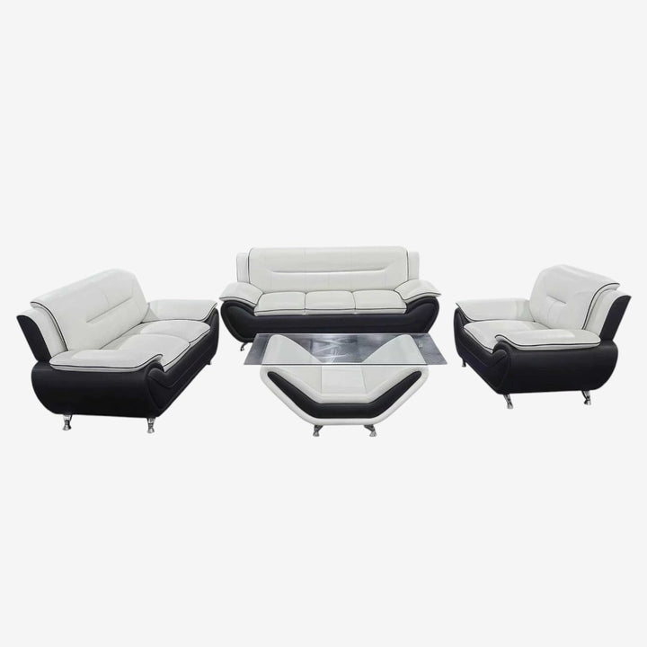 Gilan 3-Piece Sofa Set In Faux Leather Upholstery - Black/ White