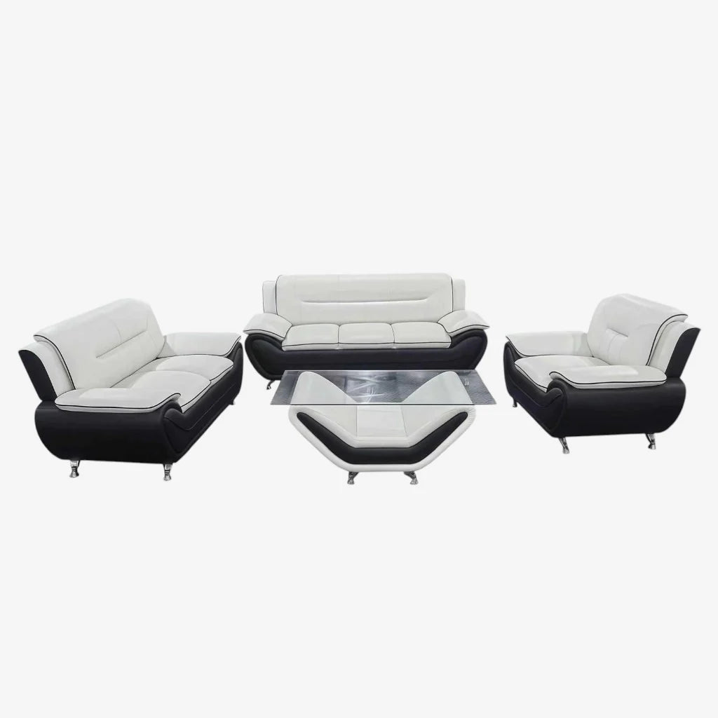 Gilan 3-Piece Sofa Set In Faux Leather Upholstery - Black/ White