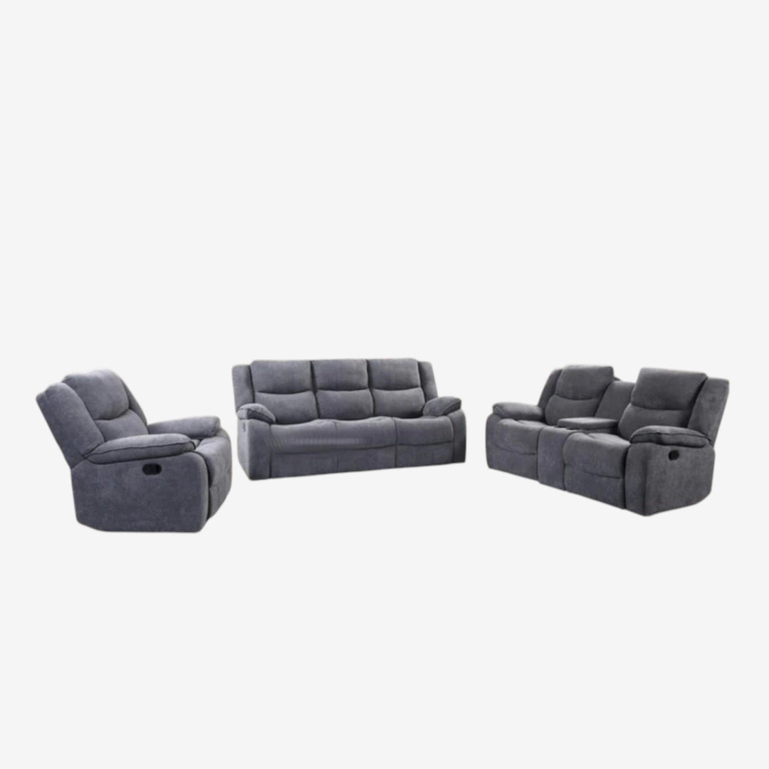 Sierra 3-Piece Manual Recliner Set In Fabric Upholstery - Grey