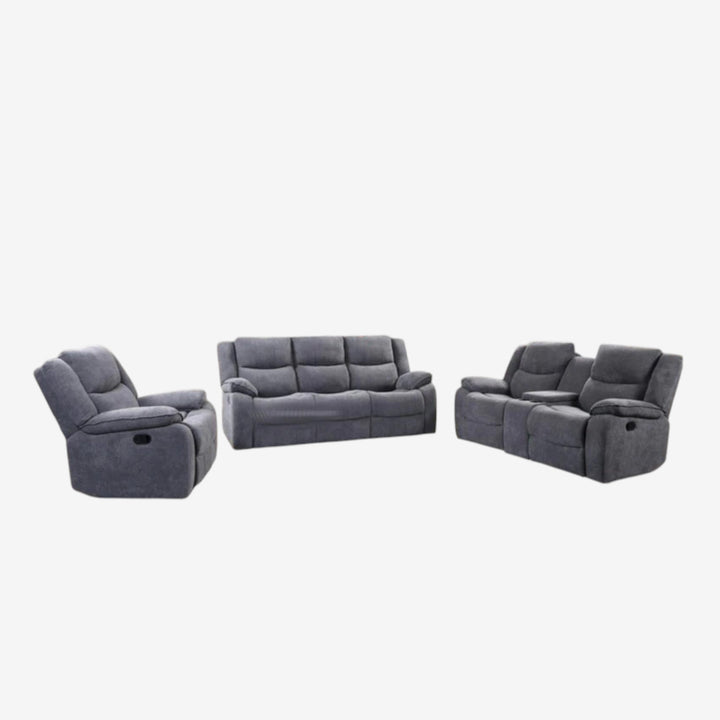 Sierra 3-Piece Manual Recliner Set In Fabric Upholstery - Grey